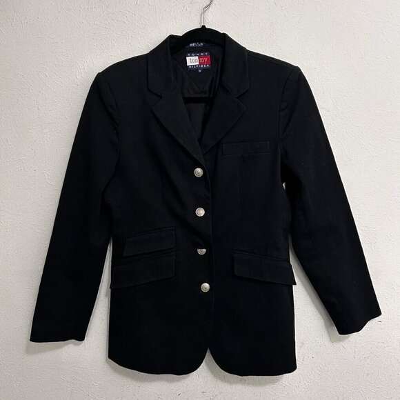 Tommy HilfigerVintage 4 Button Black Blazer Womens Size 6 Cotton Blend 3 Pockets - Picture 1 of 10